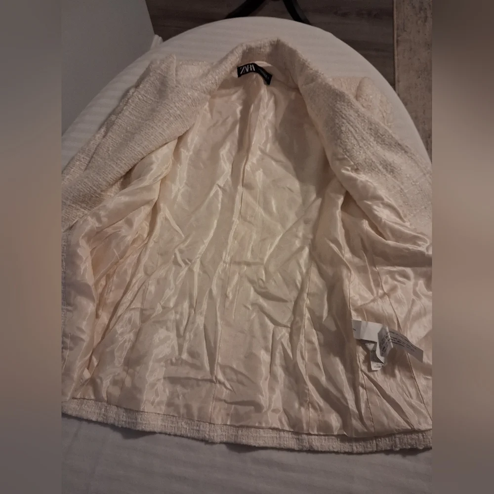 Tweed Cream Double-Breasted Women's Blazer Size XS - Picture 9 of 16